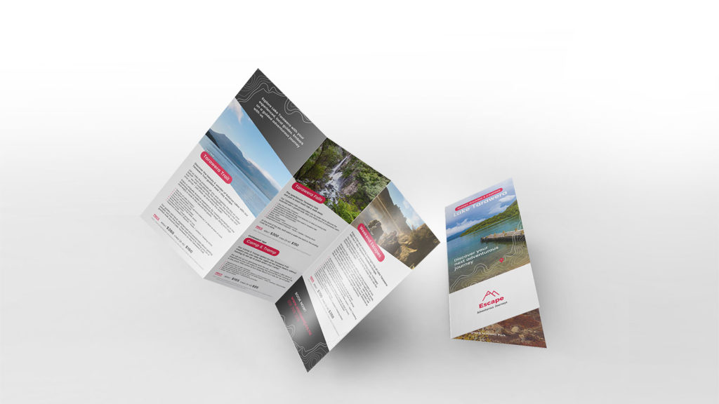 Escape Adventurous Journeys Tourism Tri Fold Flyer Design Rotorua Nz