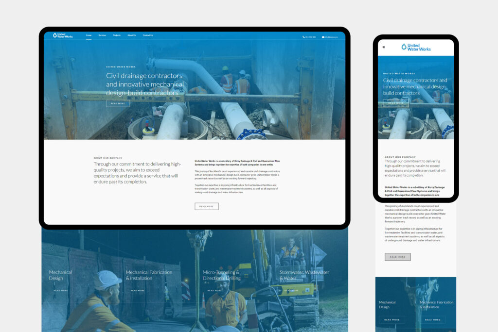 United Water Works Auckland Website Design Civil Engineering Website By Envy Web And Design