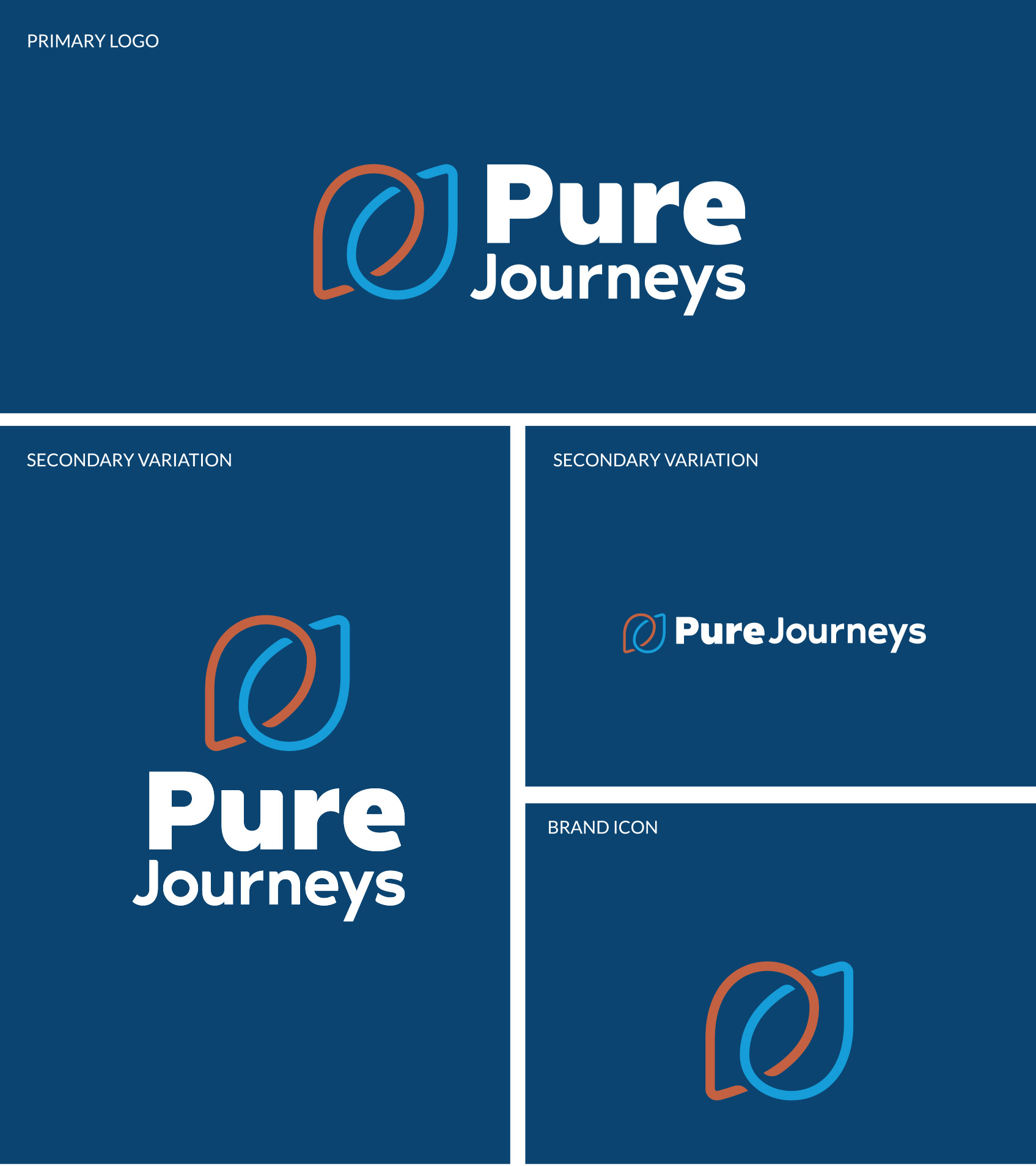 Pure Journeys Logo Versions On Blue