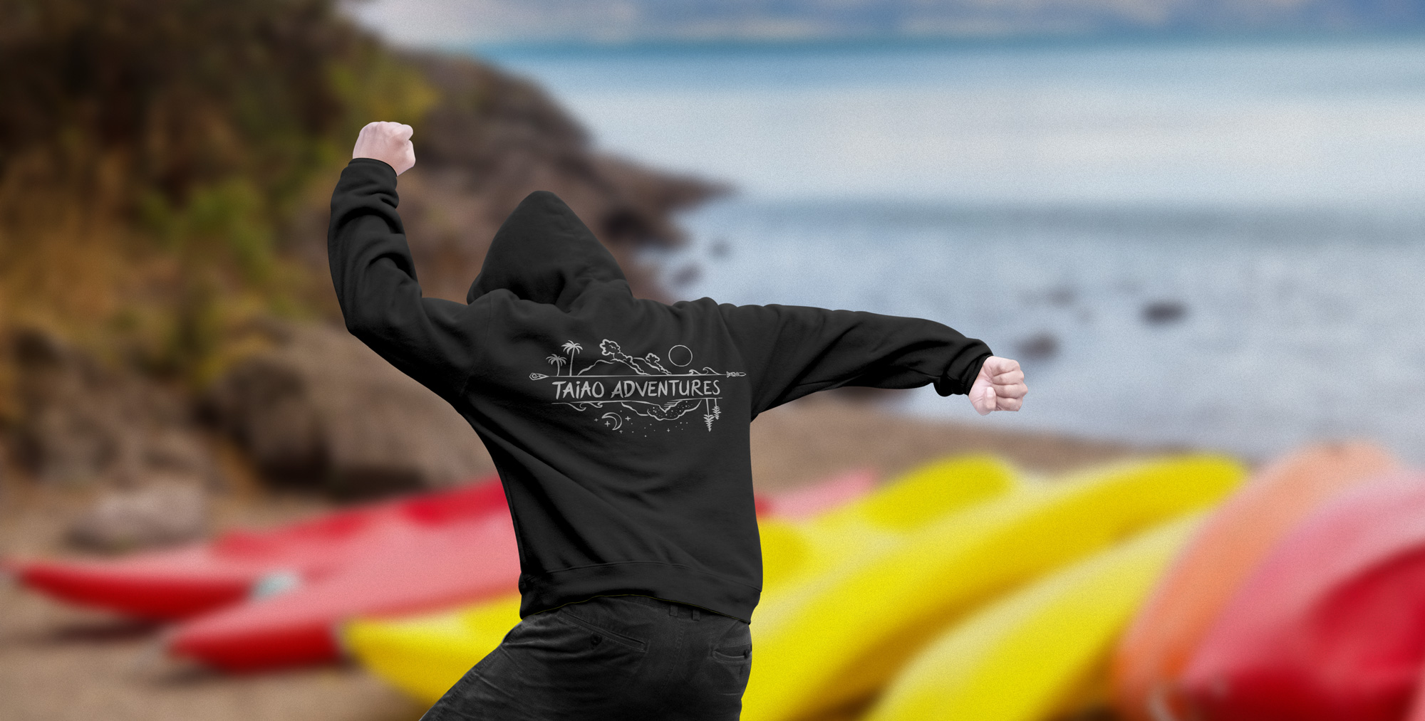 Back View Mens Jacket Hoodie Taiao Adventures Logo Rotorua
