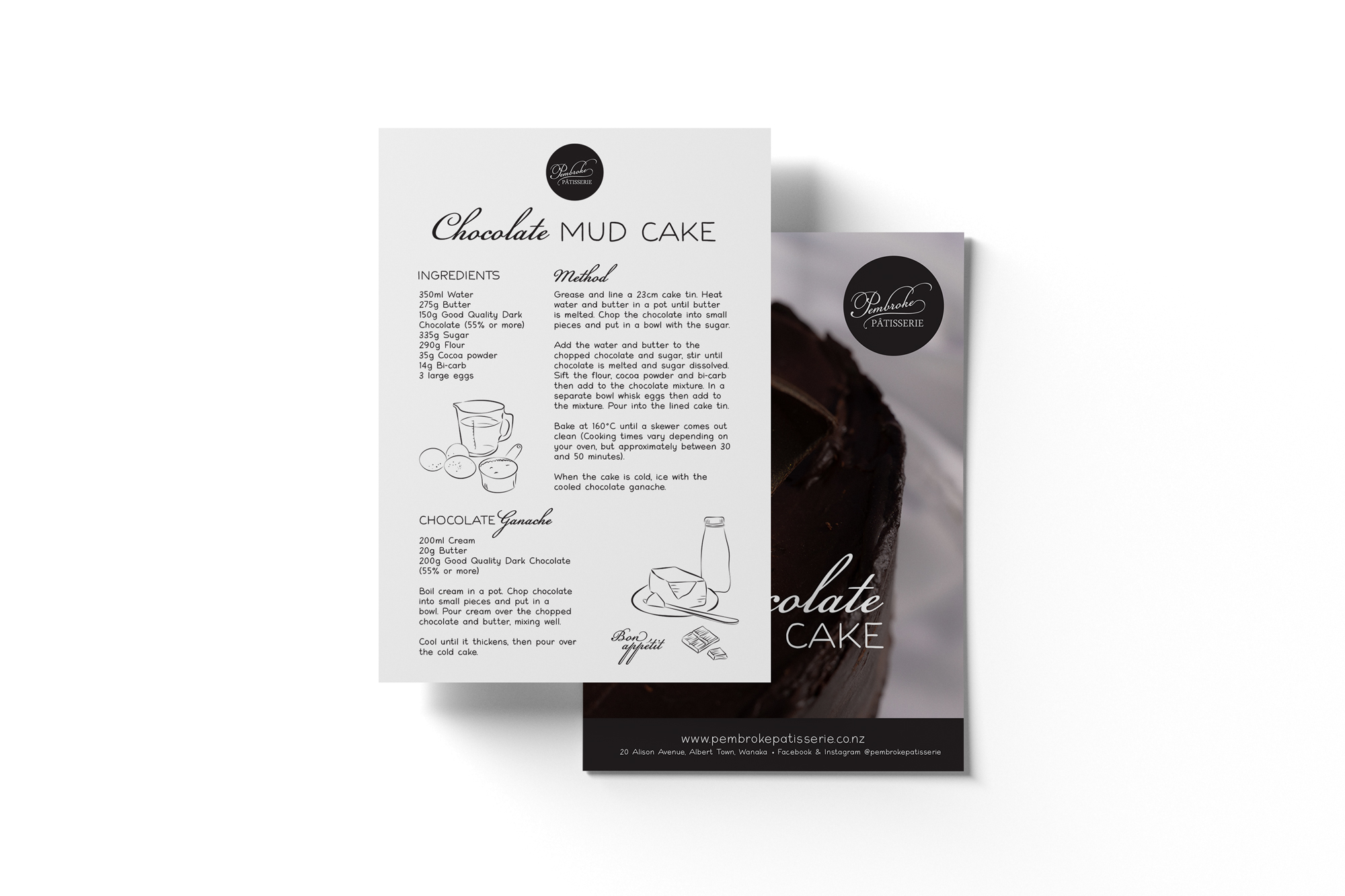 Pembroke Patisseri Vertical Flyer Postcard Recipe Card Chocolate Mudcake