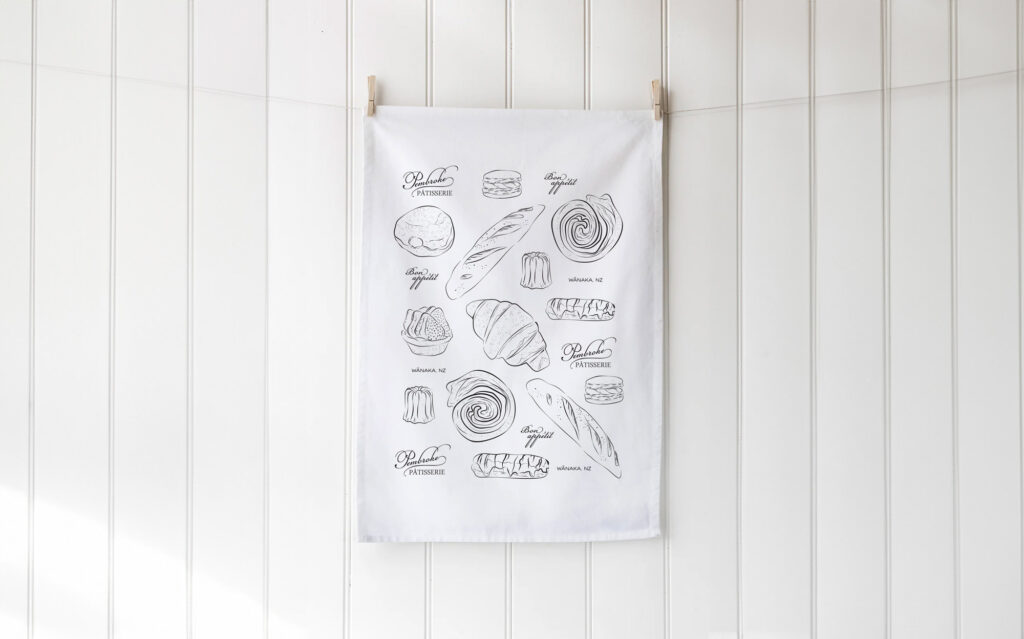 Tea Towel Mock Up Merchandise Design Pembroke Patisserie Wanaka