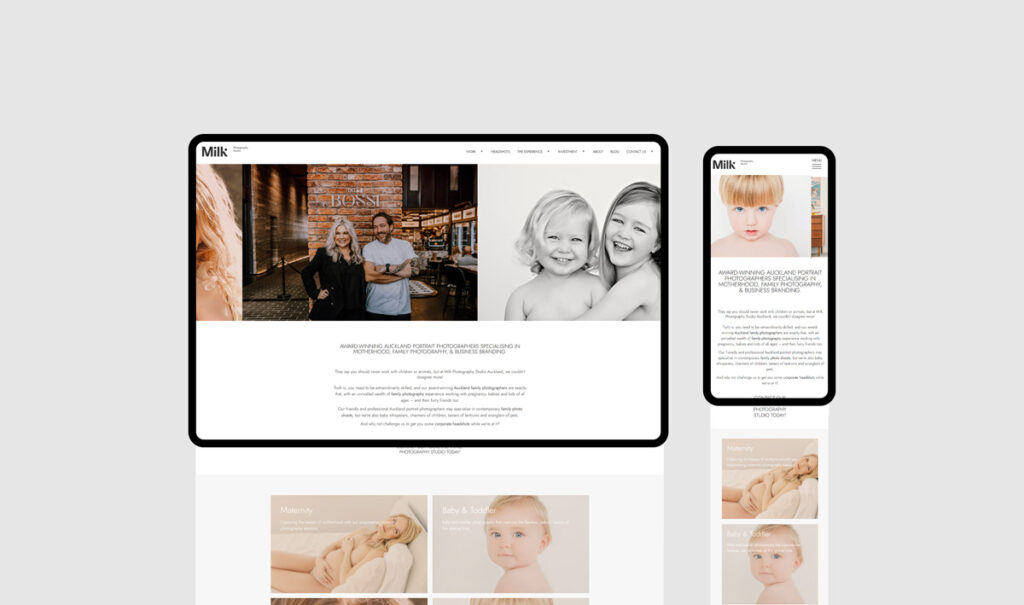 Milk Photography Auckland Website Homepage Design